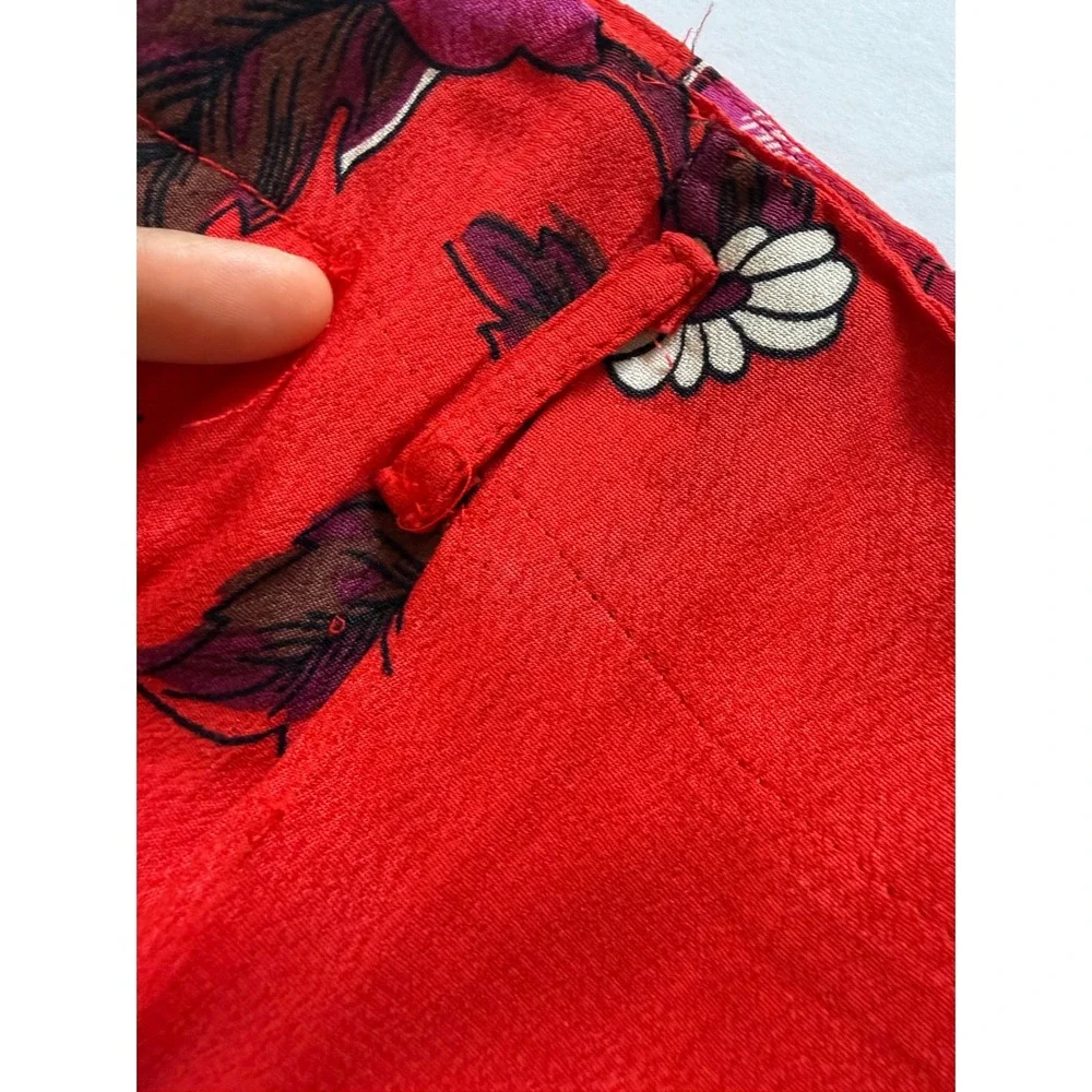 Ett Twa Anthropologie Womens  Red Boho Floral Wide Leg Pants High Rise Size‎ 4